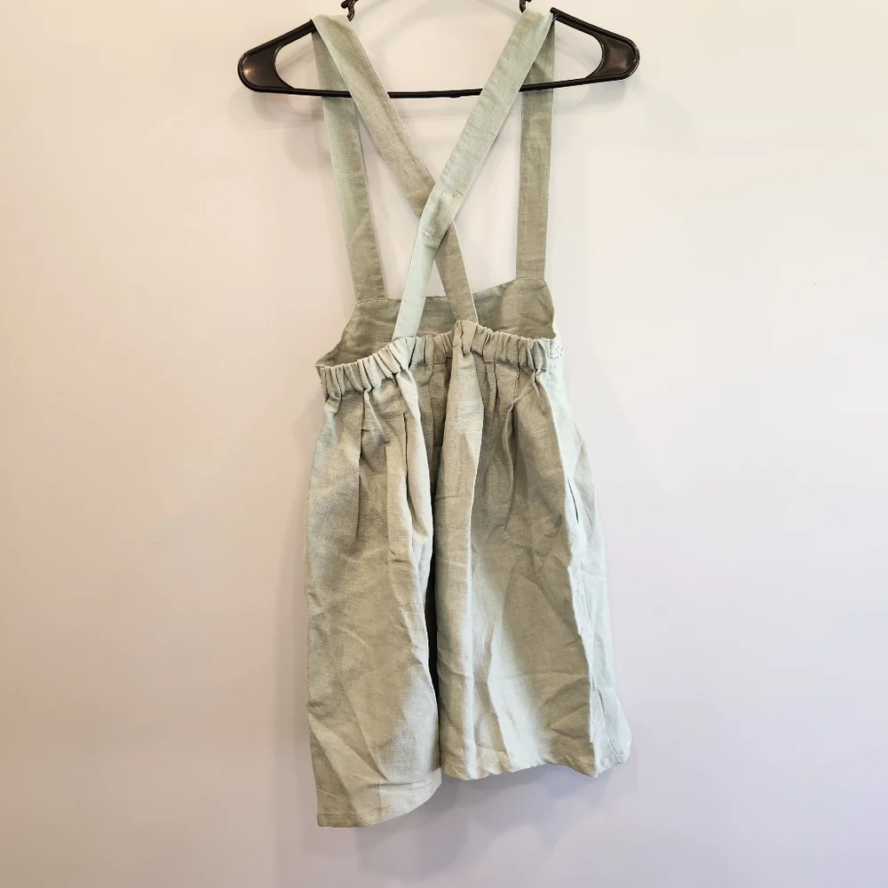 The Sunday Collective Kids NWT PinaforeSage Embroidered Dress Linen/Cotton Blend